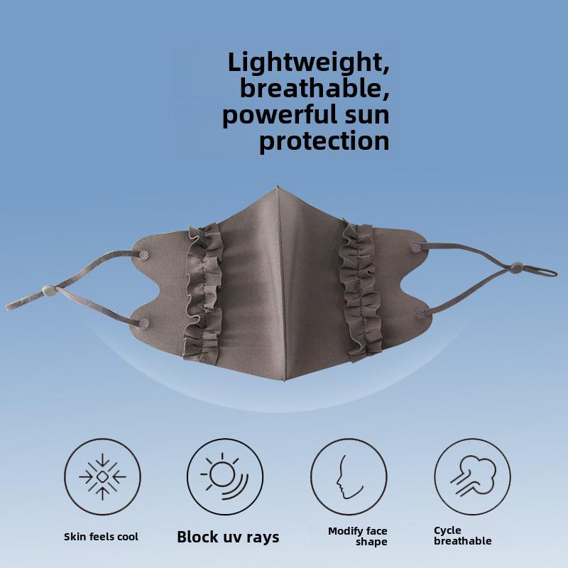 Маска Ice Silk 3D с регулируемым краем для ушей - карамельного цвета, тонкая, дышащая, солнцезащитная, из прохладной ткани