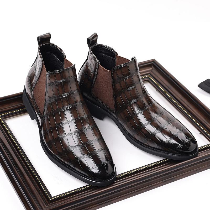 Q88 Ботинки челси мужские модные в британском стиле остроносые ретро с крокодиловым узором повседневные кожаные ботинки на высокой подошве прилив