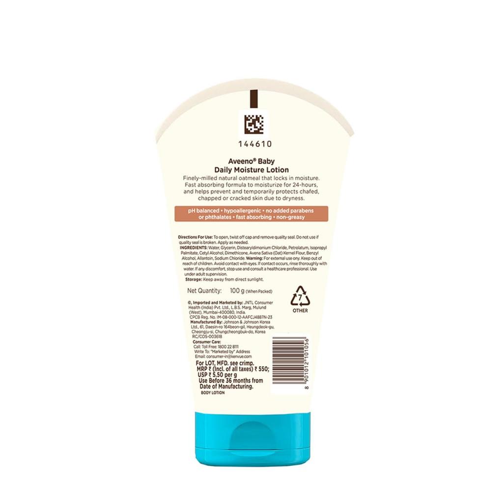 Aveeno Baby Daily Moisture Lotion 100g | Oat Flour, Glycerin, and dimethicone | Nourishes, soothes, & Protects Baby's Sensitive Skin