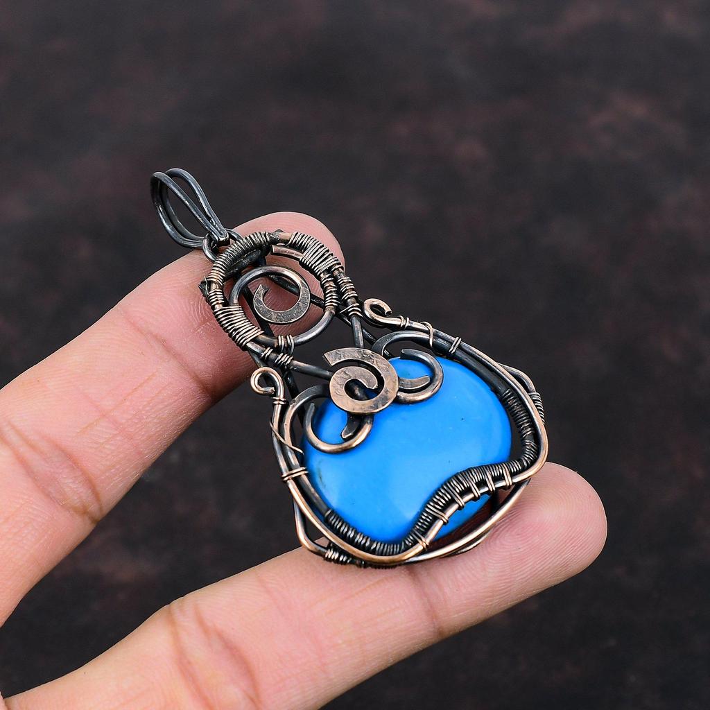 Кулон из бирюзы «Спящая красавица», обернутый медной проволокой, ювелирное изделие ручной работы, медный кулон, подарок на годовщину, обернутый проволокой, драгоценный камень
