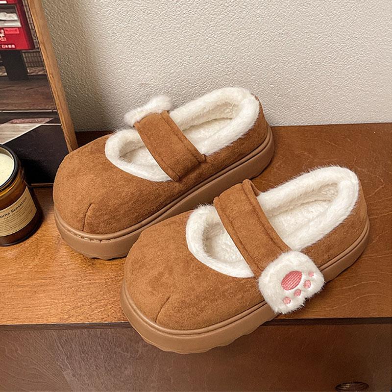 Женская хлопковая обувь осень-зима милый кот пушистый плюш теплая домашняя обувь фланелевые тапочки на липучке EVA платформа домашние ботинки