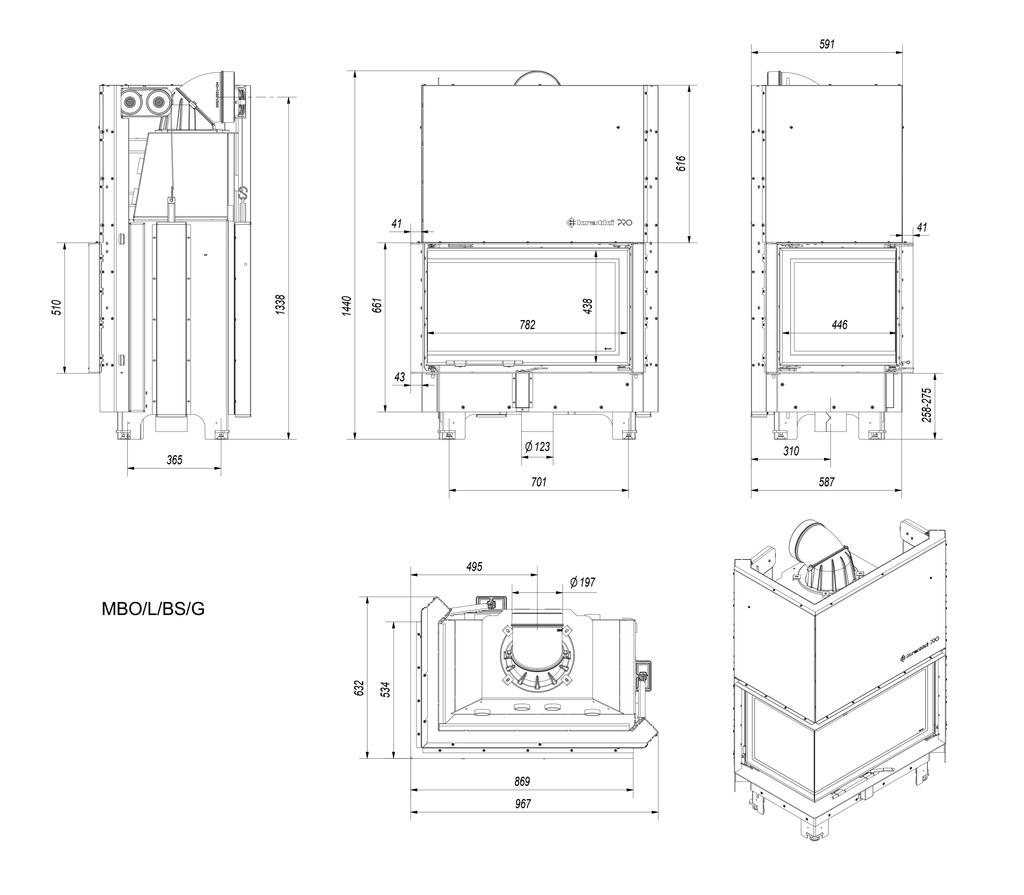 Стальной камин KRATKI MBO левый 15 кВт Ø 200 Подъемный
