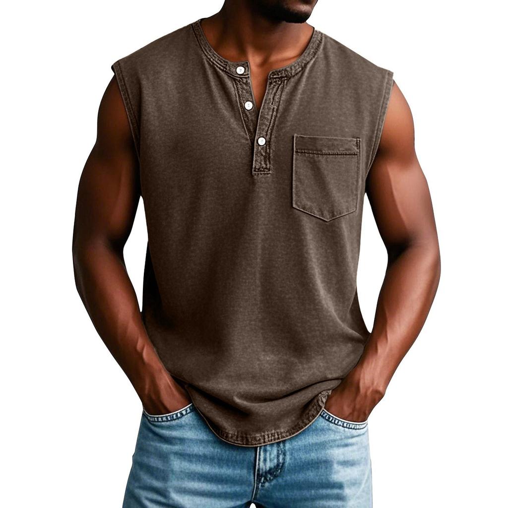 Men's Summer Solid Color Pocket Sports Buttons Vest Men's Sports Casual Vest
