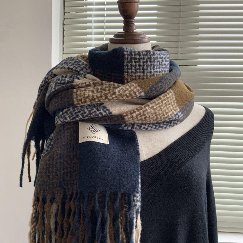 Korean Style Winter Cashmere Shawl Thickened Plaid Knitted Scarf Fashion   Women/Men