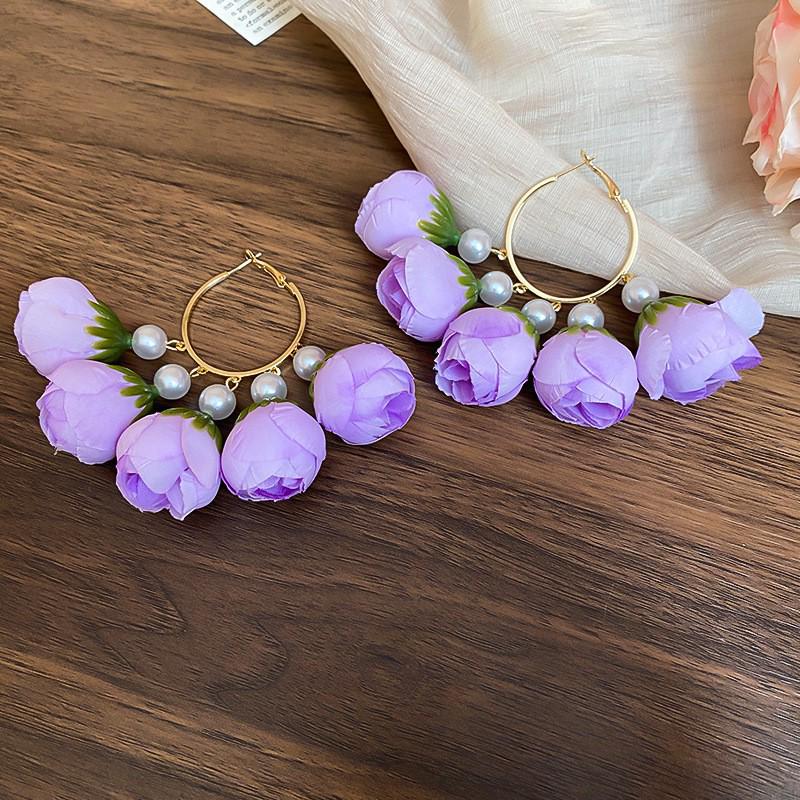 Серьги с кисточками в виде цветов из шифона "Серебряная игла", Милый стиль Мори, Дофаминовый тренд, Универсальные женские серьги