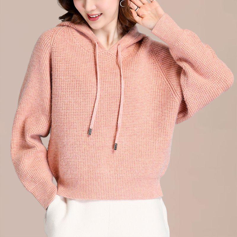 Pullover Sweaters Women Autumn and Winter Slouchy Wind Loose Wearing Bat Sleeve Top Hooded Sweater Knit Pullover Sweater Female
