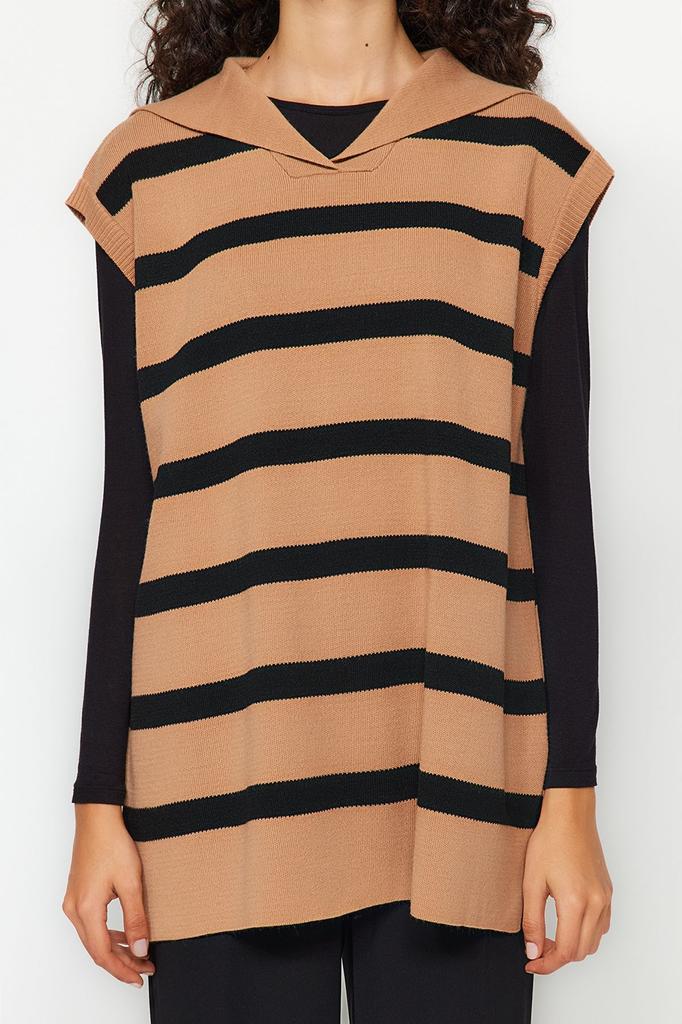 Женский модный стильный свитер в хиджабе, черный трикотаж в полоску с матросским воротником