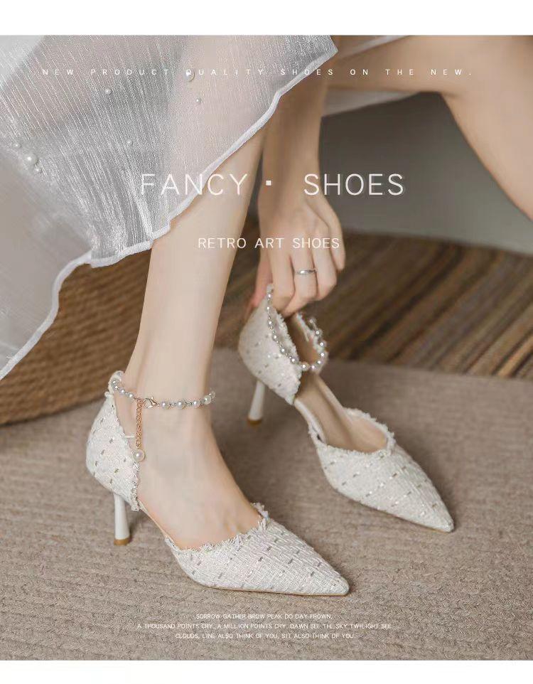 Женские туфли-лодочки Xiaoxiang Style Wedding Luxury Brand Design String Pearls High Heelsen Shoes Lady Sexy Elegant Honest Toe Pearl Shoes