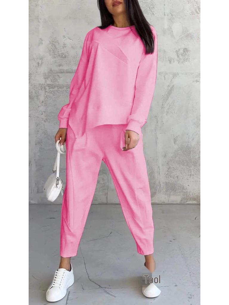 2024 Осень/Зима Женский Повседневный Свободный Крой Круглый Вырез Необычный Длинный Рукав Свитшот Комплект