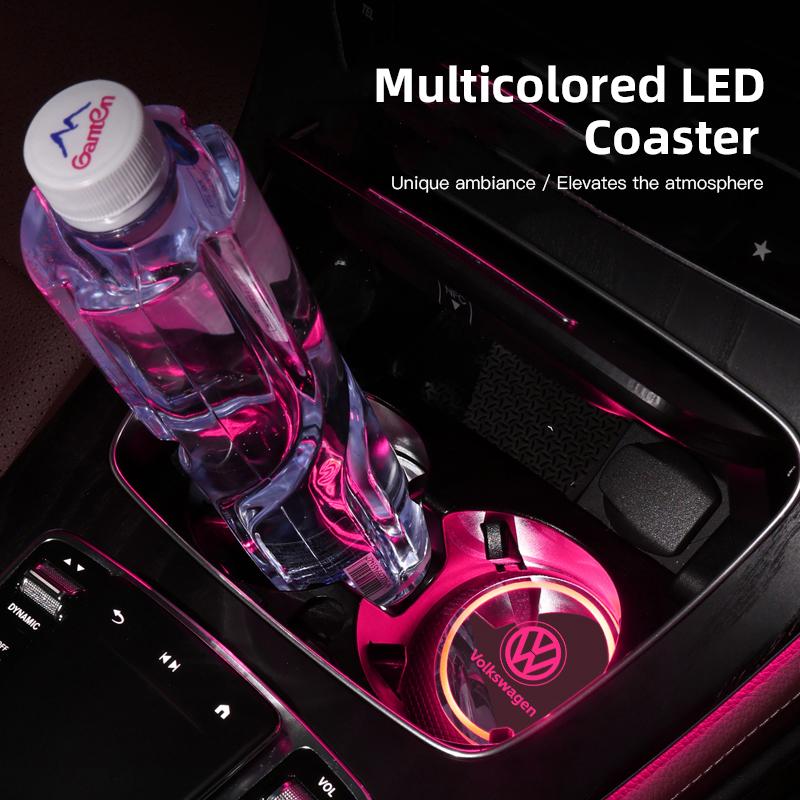 2Pcs Touch RGB LED Car Cup Holder Pad Coaster Accessories For VW GTI Polo Golf MK6 Passat B6 Tiguan Arteon Jetta T-ROC ID.4 CC zk4