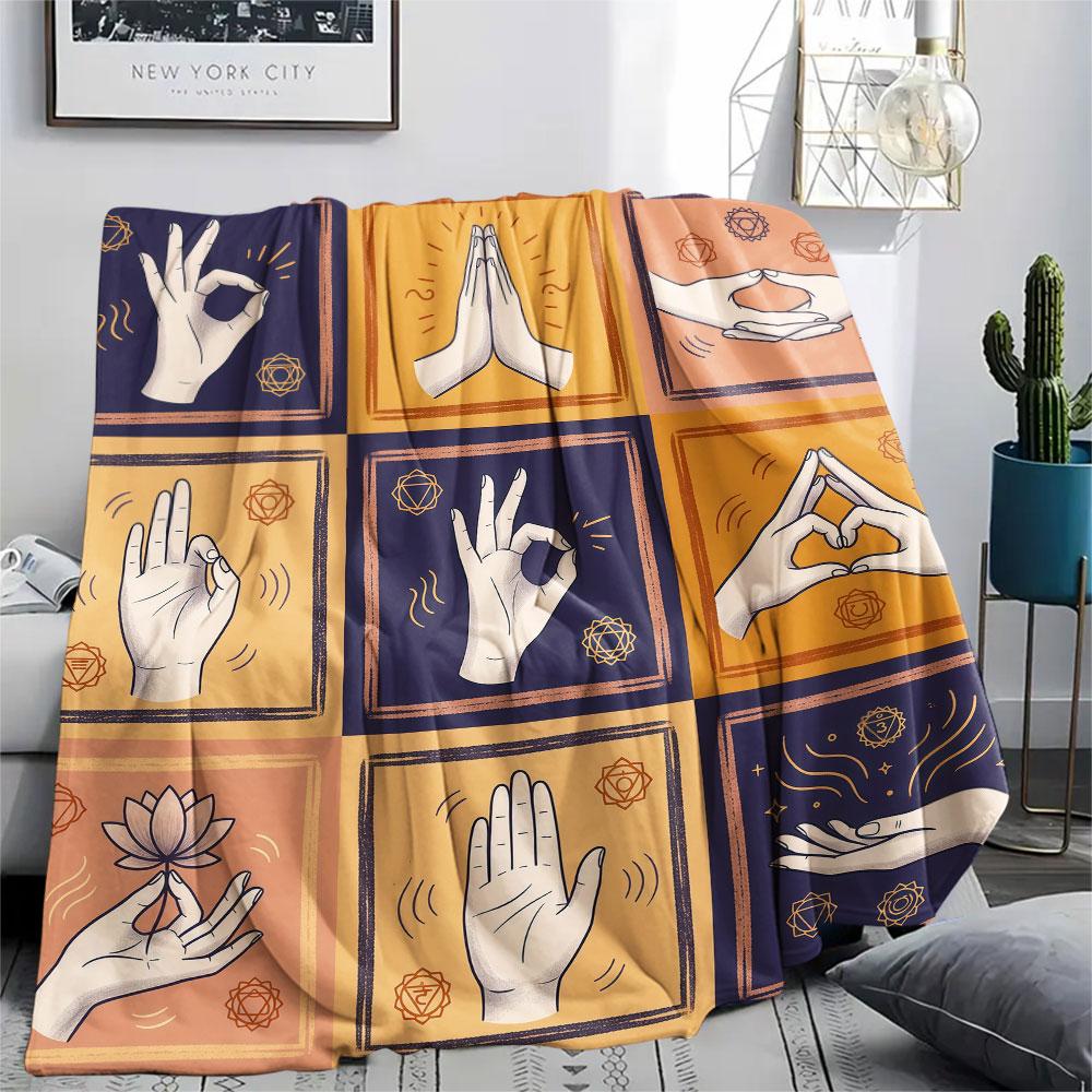 1PC Hand Symbols Printed Flannel Blanket Lightweight and portable for Lunch Break Warmth and Comfort Holiday Present Christmas Gifts