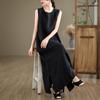 Summer New Loose A-shaped Big Swing Vest Skirt Women's Versatile Round Neck Sleeveless Solid Color Cotton and Linen Dress