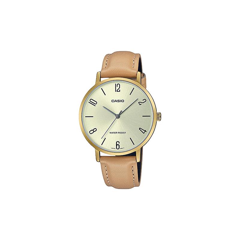Casio Серия STANDARD Классические Простые Изысканные Модные Кварцевый Механизм Кожаный Ремешок Японские и Корейские Часы Женские Часы Золотой Циферблат LTP-VT01GL-9B2