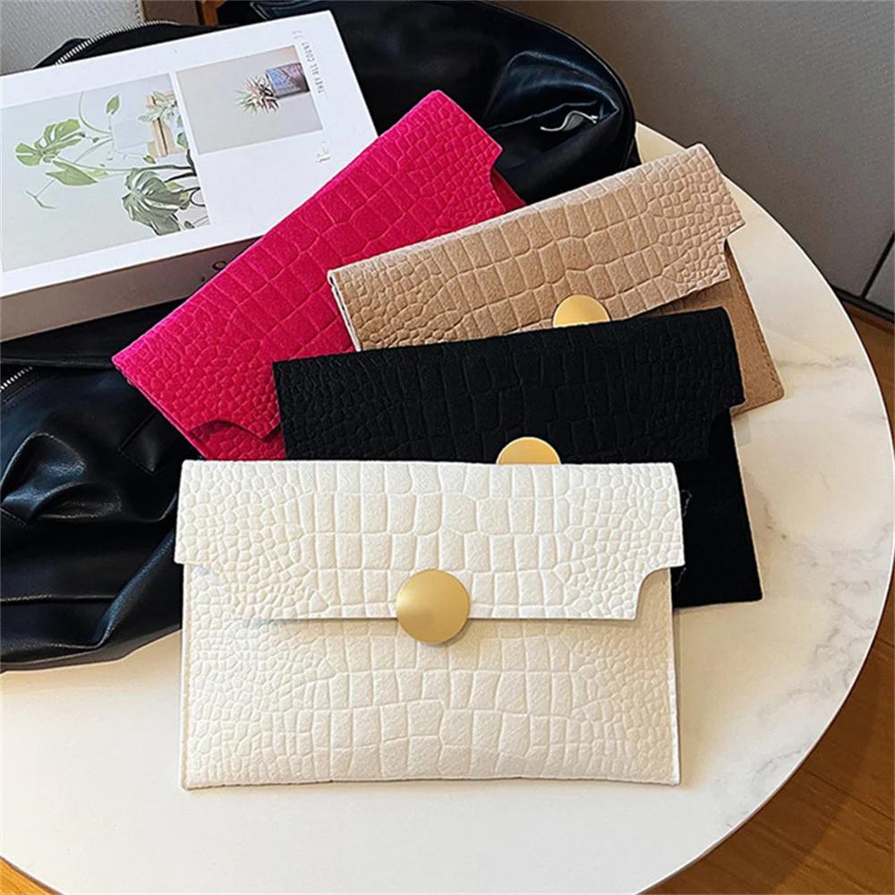 Casual Ladies Clutch Bag New Minimalism Handheld Envelope Bags Felt Indentation Handbag Solid Color Business Women's Bag