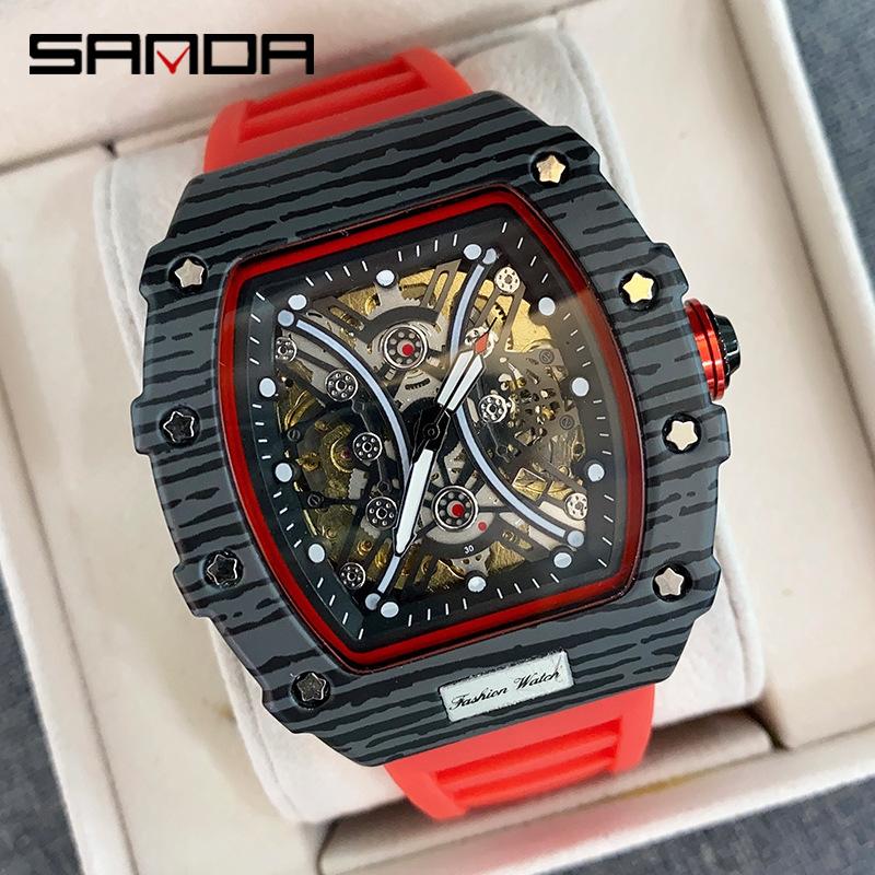 SANDA квадратные кварцевые модные мужские часы для отдыха, крутые, полностью автоматические механические наручные часы