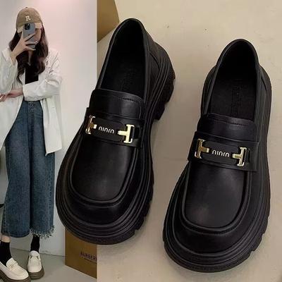 Лоферы на платформе женские весенние ретро британский стиль толстый каблук повседневные универсальные модные мягкие кожаные туфли с одной педалью маленькие кожаные туфли