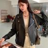 Women's Hong Kong Style Retro PU Leather Coat, Spring and Autumn Motorcycle Jacket
