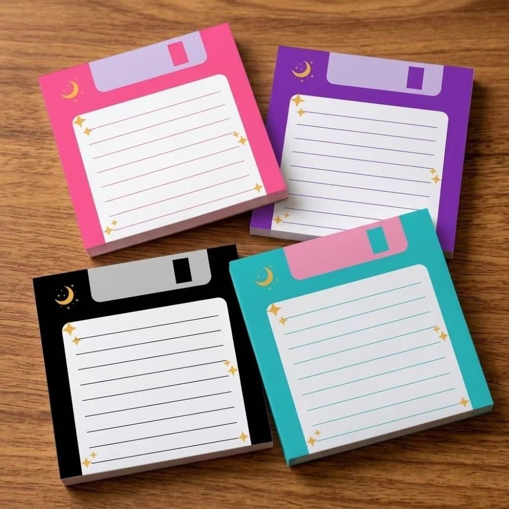 4pcs Set Celestial Moon Floppy Disk Sticky Notes Lined Sticky Note Book Home Office