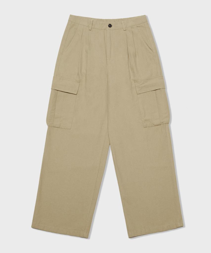 GLW Wide Big Pocket Elastic Waist Cargo Pants Dark Beige