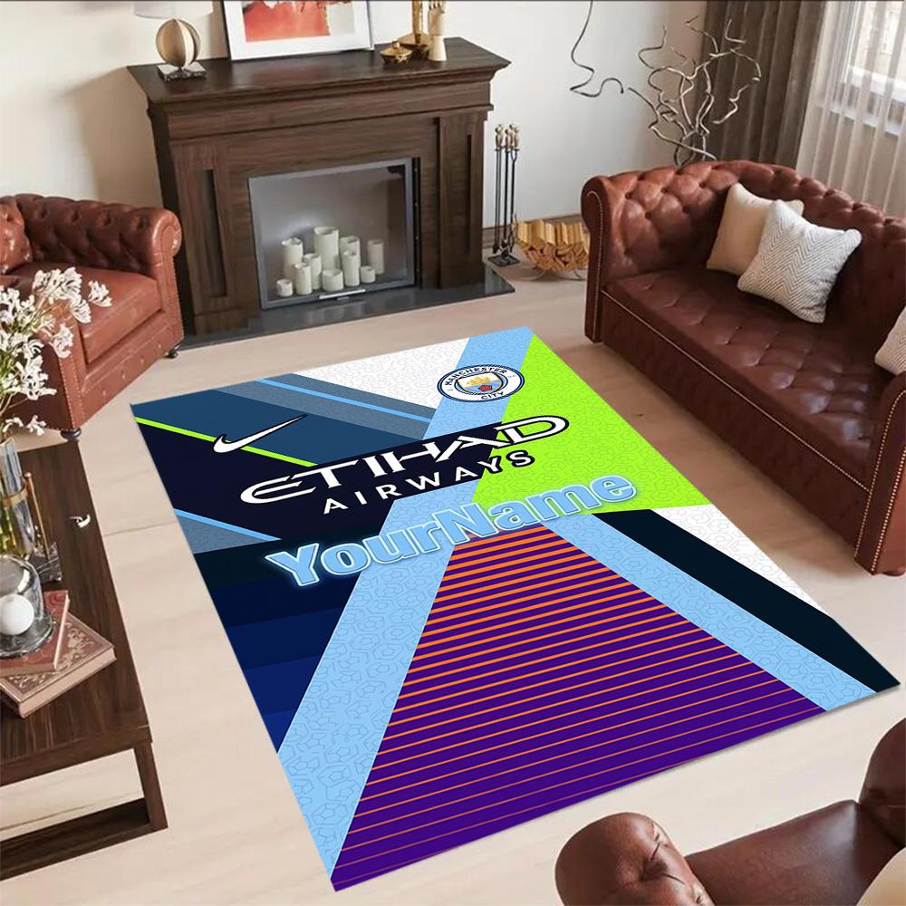 Manchester City Personalized Name Carpet Suitable for Bedrooms Balcony Playrooms Game Room Antislip Carpet Decorate Offices Wedding Party Gift