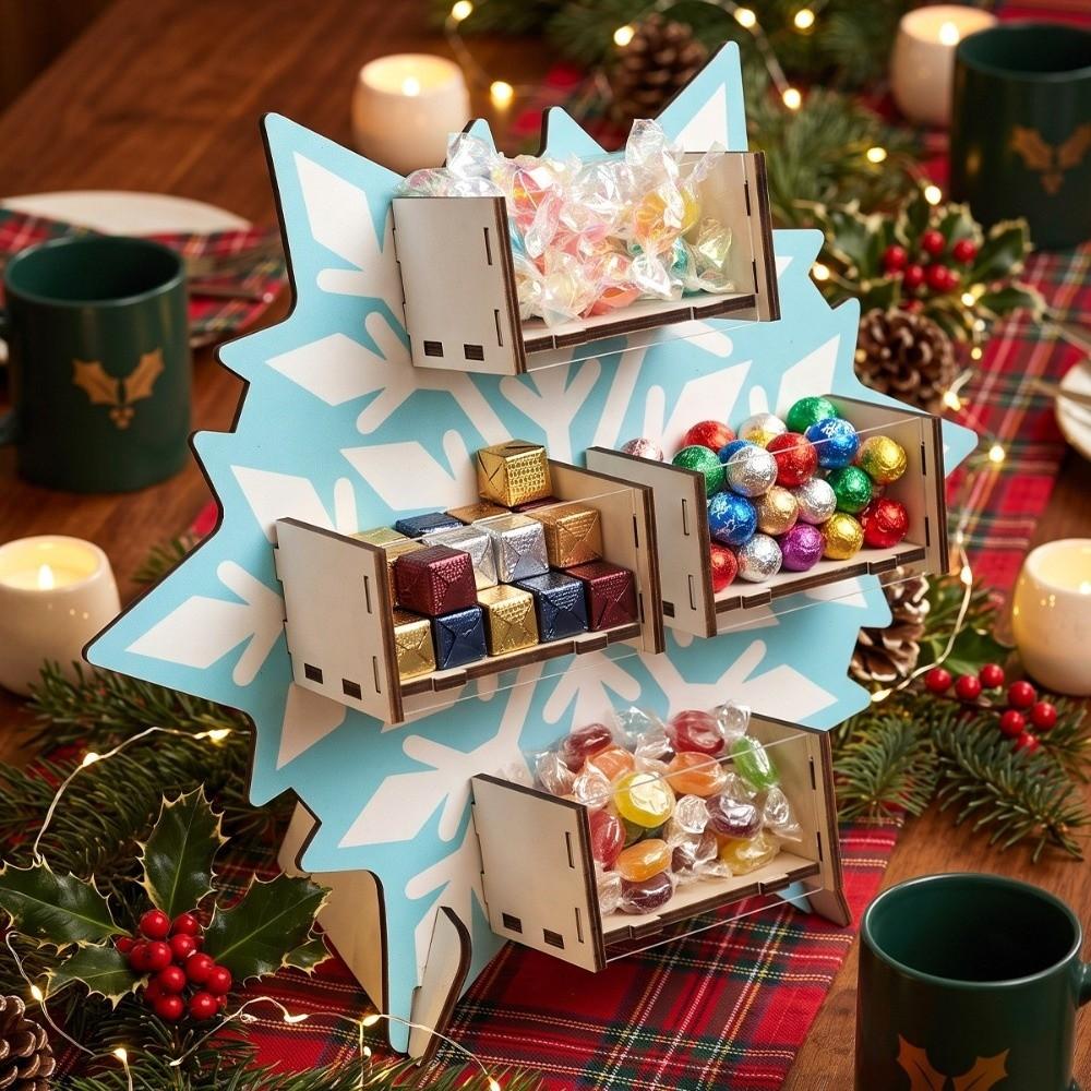 Snack Rack Xmas Tree Christmas Candy Display Rack Santa Claus Snowflake Storage Rack Wooden Decoration Desktop Ornament Table