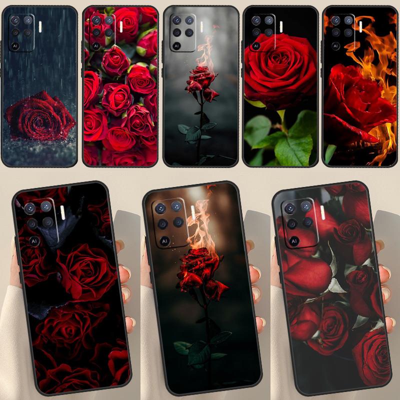 Чехол с красным цветком розы для OPPO Find X3 Lite X5 Pro A5 A9 A31 A53 S A83 A91 A93 A54 A74 A94 A15 A16 A52 A72