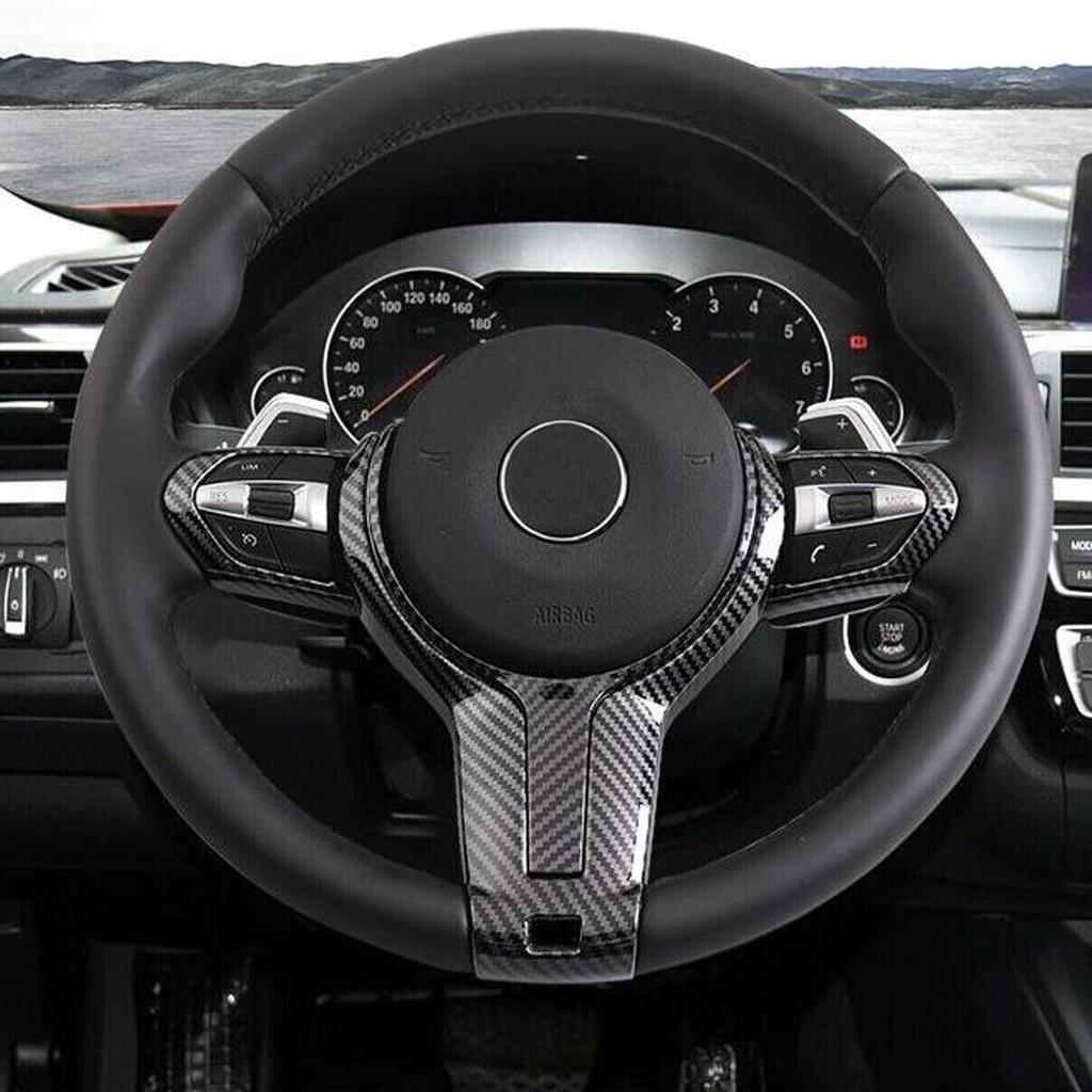 For BMW F10 F22 F30 F32 F10 M Sport Carbon Fiber Look Car Interior Steering Wheel Trim Cover Sticker Button Frame
