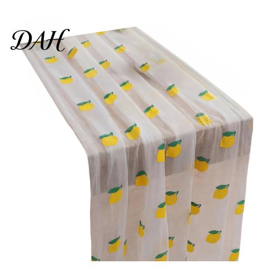 Strawberry Patterned Fabric Sheer Tulle Table Runner, Cherry Lemon Pattern, Summer Overlay Overlay, Seasonal Fruit Runner for Birthday Party
