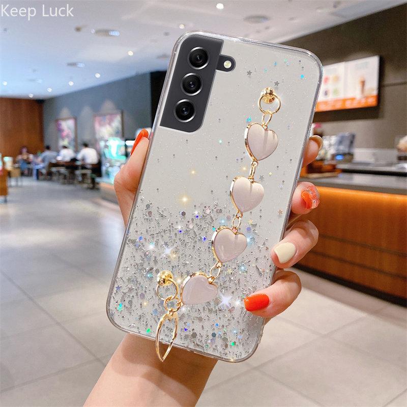 Роскошный модный блестящий чехол-браслет с сердечками для Samsung Galaxy S23 S22 S21 S20FE S10 S9 Plus Note 20 10 9 8, ультрамягкий чехол