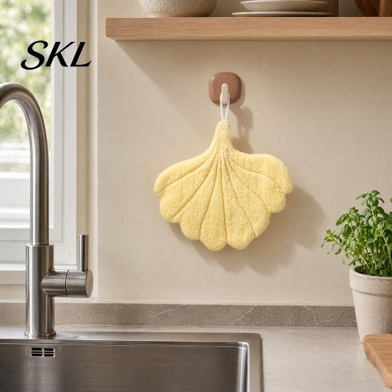 Decorative Bathroom Hand Towel Leaf Shape Towel, Soft Absorbent with Hanging Loop, Loop Cute Maple Ginkgo Design for Kitchen Drying Coral Velvet