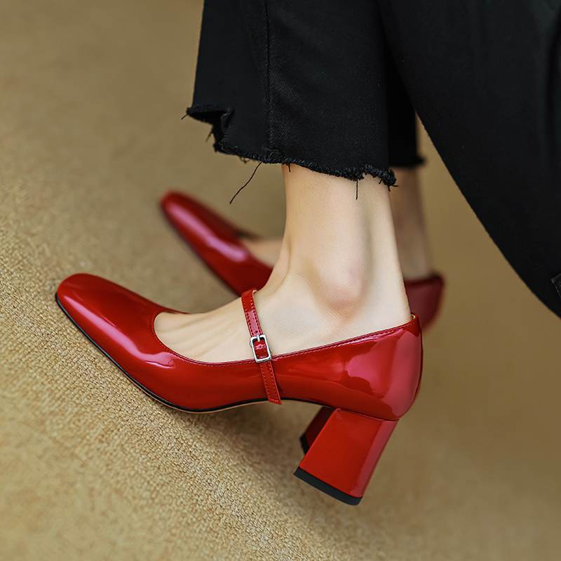 Krazing Pot Летняя обувь из натуральной кожи с квадратным носком на массивном каблуке, женские туфли Мэри Джейн с пряжкой и ремешком