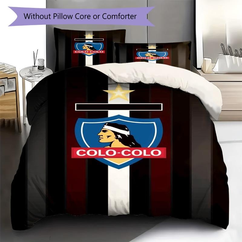 Colo-Colo Crest Black White Maroon Vertical Stripe Print 3 Pieces Duvet Cover Set Chile Soccer Bedding Bedroom Decor Without Pillow Core Comforter
