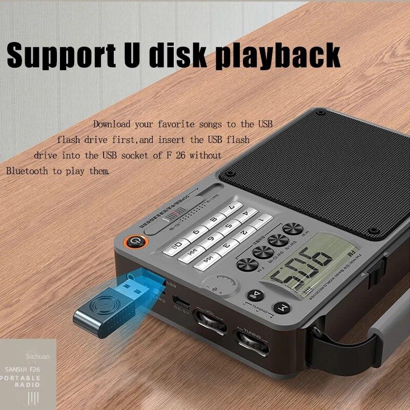 FM/AM/SW Full Band Radio Bluetooth Digital Retro Radio Hifi Portable U-Disk USB/TF/Mp3 Music Player Speaker Bass LED Flashlight