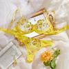 Transparent Yellow Mesh Underwear Embroidery Ladies' Gift Sexy Lingerie Women's Temptation Bra And Panties Sets Erotic Costumes