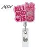 Nurse Badge Clip Reel, Funny Retractable Glitter Acrylic Name Tag Holder with Clip, Sparkly Cute ID Card for Teachers Student Staffs
