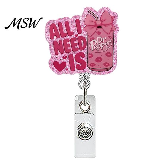Nurse Badge Clip Reel, Funny Retractable Glitter Acrylic Name Tag Holder with Clip, Sparkly Cute ID Card for Teachers Student Staffs