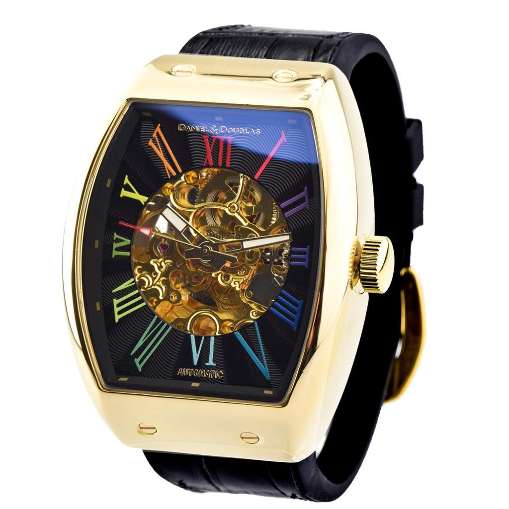 And Watch DD8808 Analog Watch Automatic Manual Winding Skeleton Brand [Daniel Douglas] Men's (Rainbow Black/Gold)