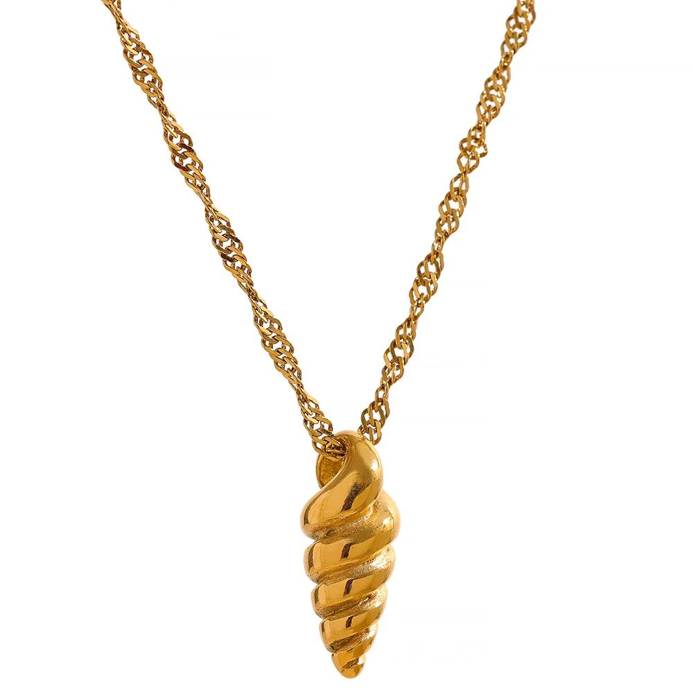 Yhpup Statement Conch Pendant Stainless Steel Gold Color Necklace Charm Metal Texture Waterproof Trendy Simple Jewelry for Women