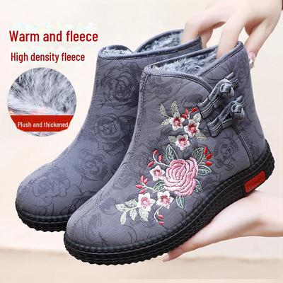 Вышитые высокие сапоги: Теплая, нескользящая, хлопковая обувь с мягкой подошвой для пожилых людей — этнический стиль, идеально подходит для зимы