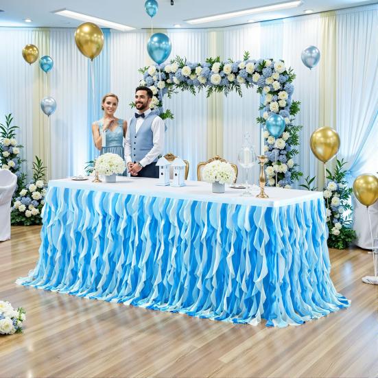 Curly Willow Table Skirt for Rectangle Round Tables 6ft Ruffle Tutu Table Cloth Reusable
