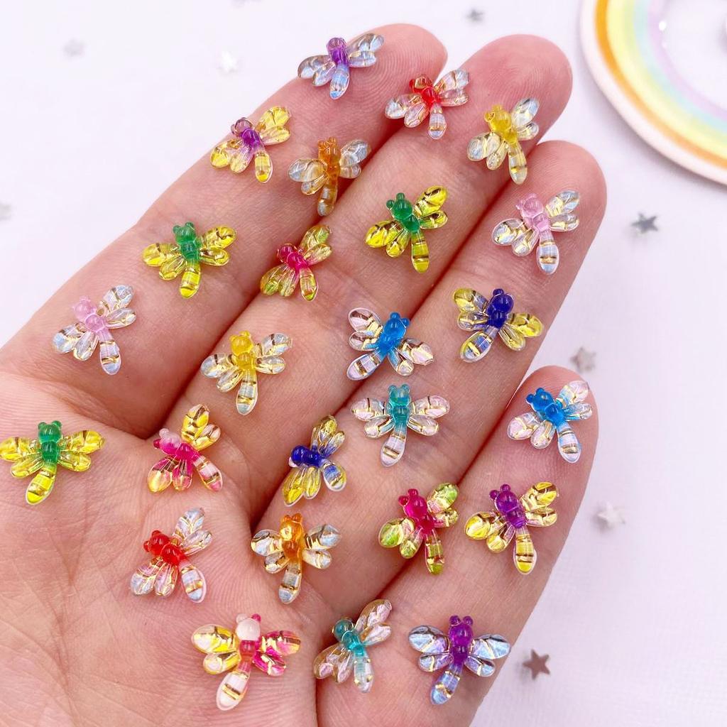 50pcs Resin Kawaii Mini Crystal Colorful Dragonfly Art Nails Flatback Rhinestone Appliques DIY Wedding Scrapbook Fashion Earrings Decor Accessories