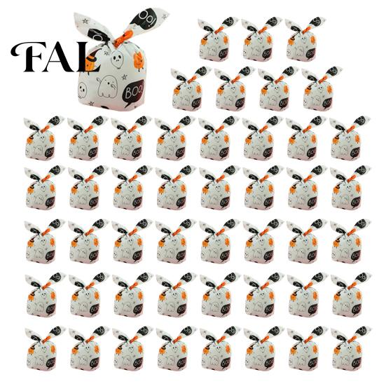 Halloween Candy Bags 48 Pcs Bags, Kids Trick or Treat Goodie Cute Rabbit Decorative Pouches for Dessert Shops Ear Small Plastic Gift Cookie,