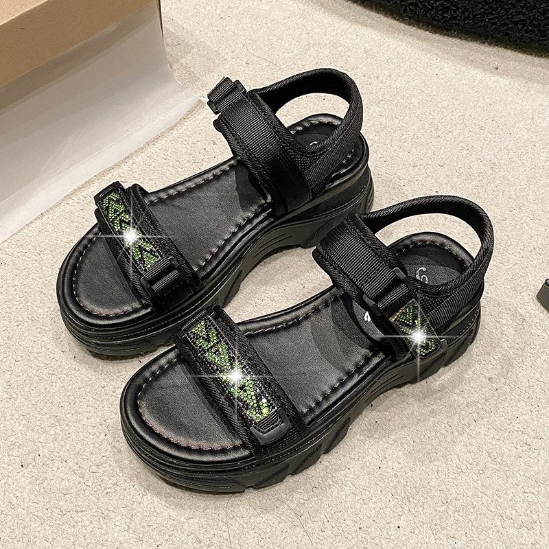 Спортивные сандалии женские 2024 новые летние модные универсальные сандалии на липучке с платформой-бубликом