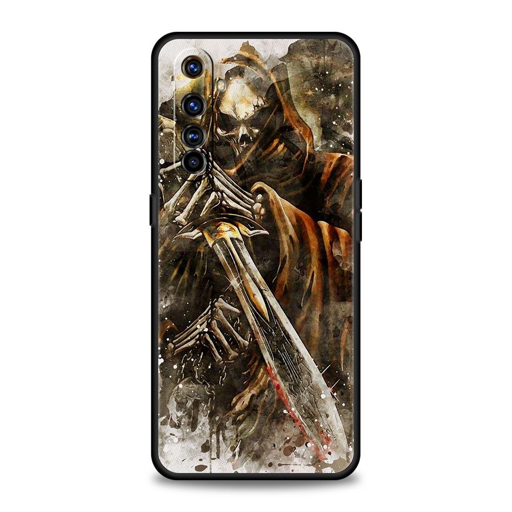 Grim Reaper Skull Skeleton Phone Case For Realme 10 9 8 5G 7 6 GT2 Pro Plus 9i 8i C21 C11 C25 C35 GT Neo 2 3 3T Soft Black Cover