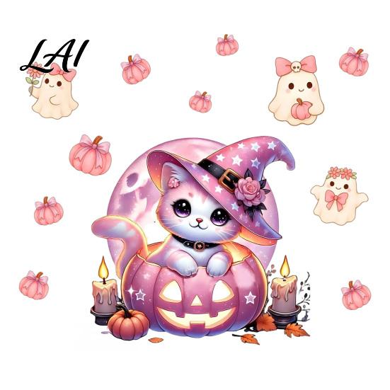Decorative Party Backgrounds Pink Purple Halloween Static Window Clings Cute Milk Tea Ghost Witch Indoor Outdoor Glass Stickers Cat Decals