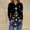 Женская модная блузка свободного кроя с пуговицами и воротником на пуговицах, с рождественским принтом и длинными рукавами