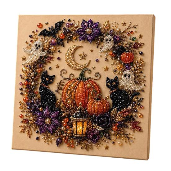 Quirky Halloween Art Projects Ghost Faux Pearl DIY Kit, Spooky 3D Bead Cool Pattern Kits Painting Crafts, Gothic Wall for Adults Beginners Decoration