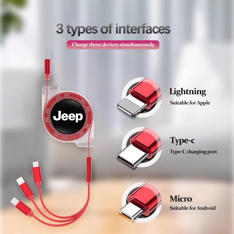 Cup Holders Car Retractable Data Cable 3 In 1 Fast Charging Charger Cable For Jeep Renegade Wagoneer Avenger Recon Wrangler JK G