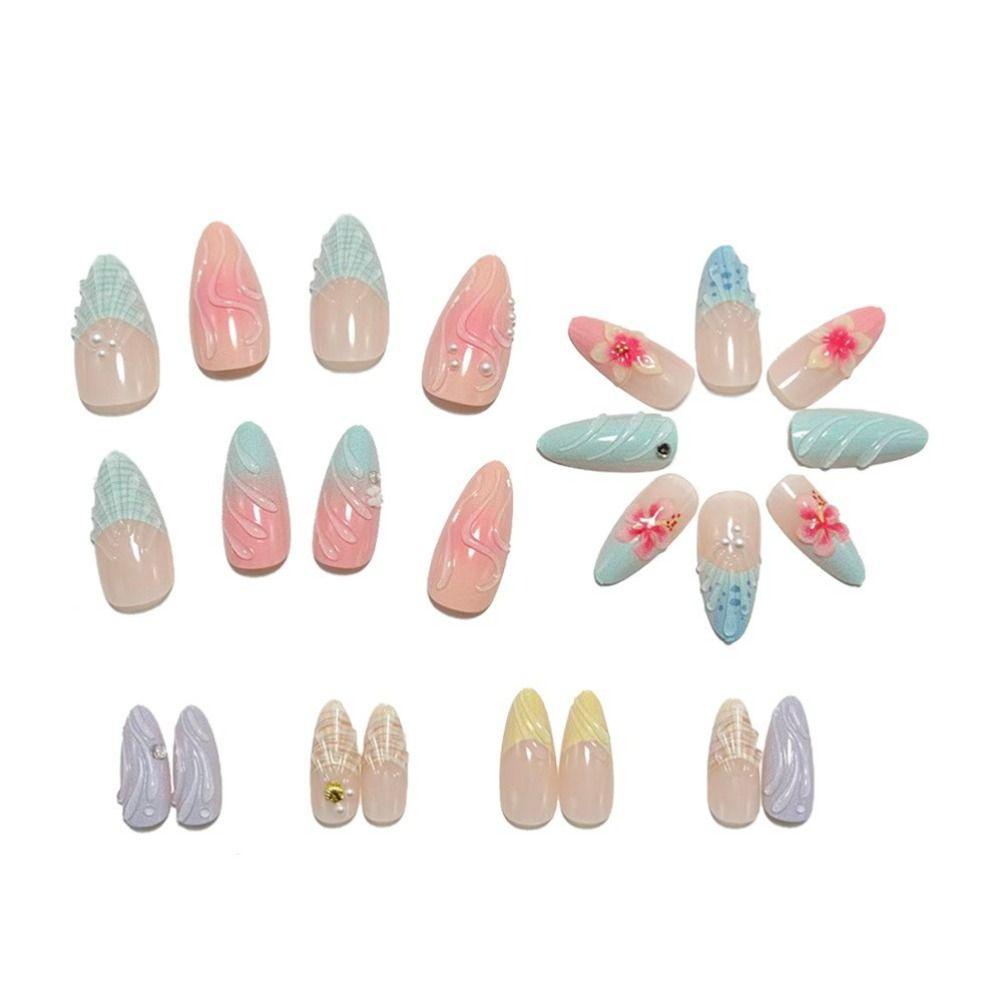 24pcs/set Detachable Press on Nails French Almond Fake Nail Tips New False Nail Women