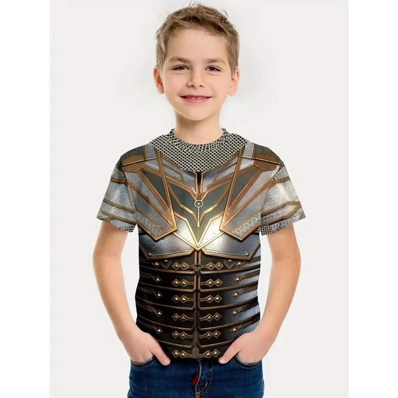 Summer Children's 3D Printed Crew Neck T-Shirt Fashion Versatile Breathable Trend Casual